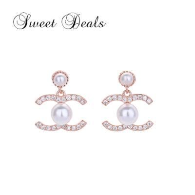 Fashion Silver Needle Pearl Earrings Gold Color Diamond Stud Earrings