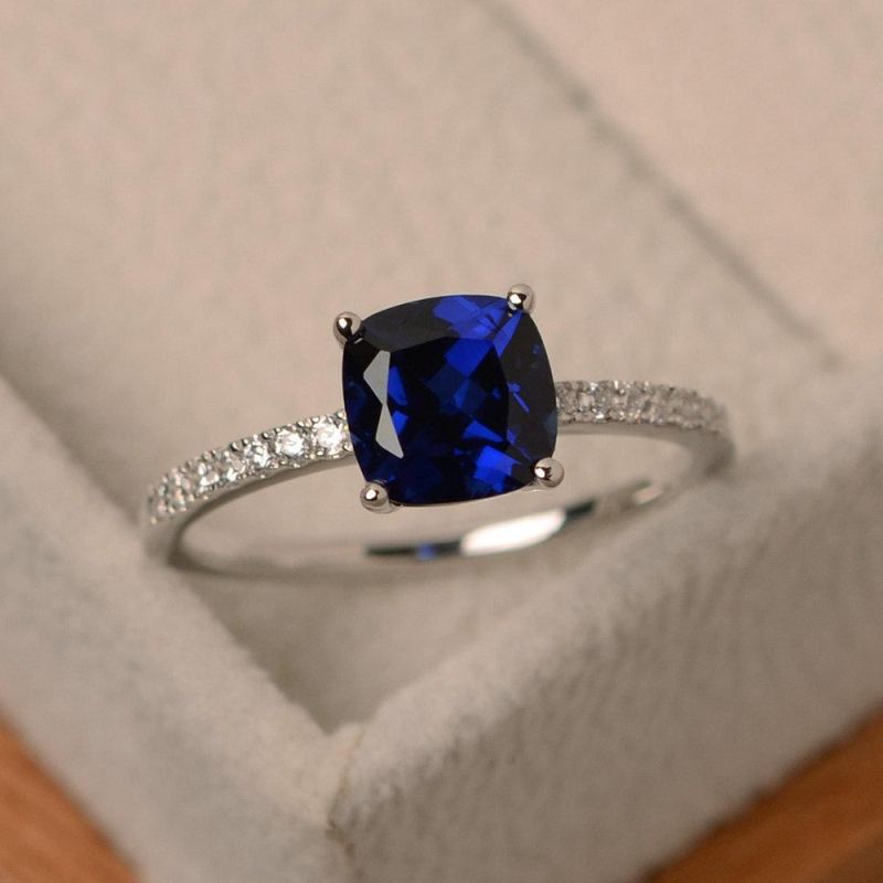 Wedding Engagement Gift Big Square Blue Stone Rings Fashion Women Jewelry