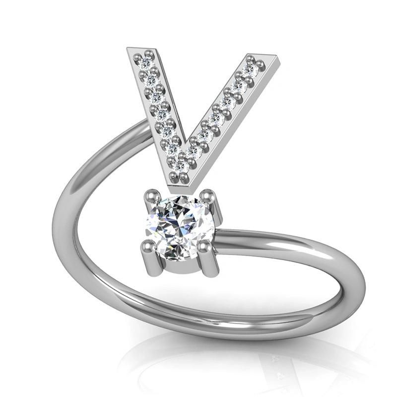 26 Letters with Diamond Ring Opening Adjustable Finger Ring