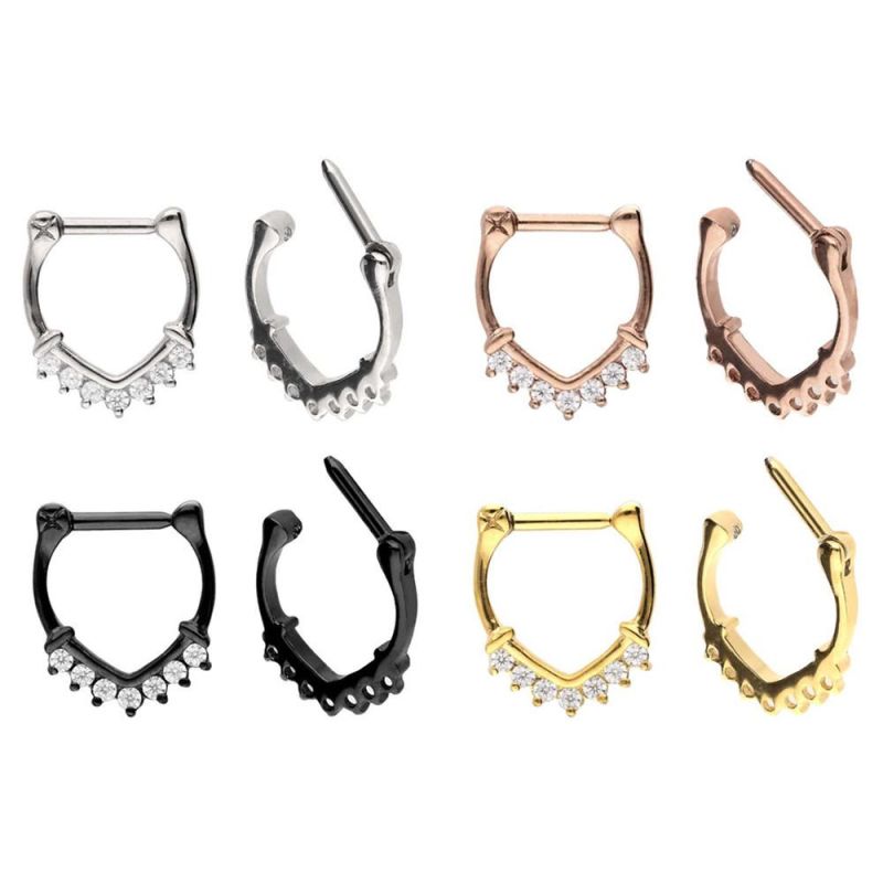 316L Surgical Steel Septum Clicker Nose Ring Body Piercing Jewelry 7crystals