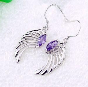 Sterling Silver Angel Wings Earring with Cubic Zirconia Amethyst 00322