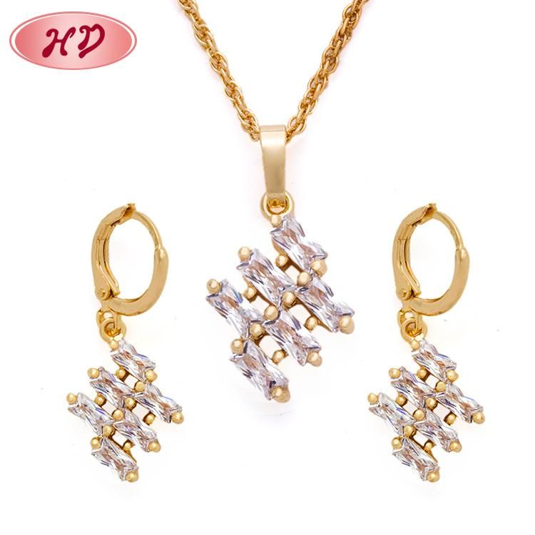 New Design 18K Gold Plated Colorful Zircon Wedding Earring Necklace Jewelry Set with CZ Stone