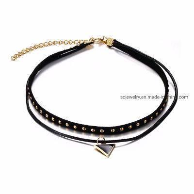 2019 New Arrivals Women Gift Strand String Enamel Triangle Pendant PU Choker