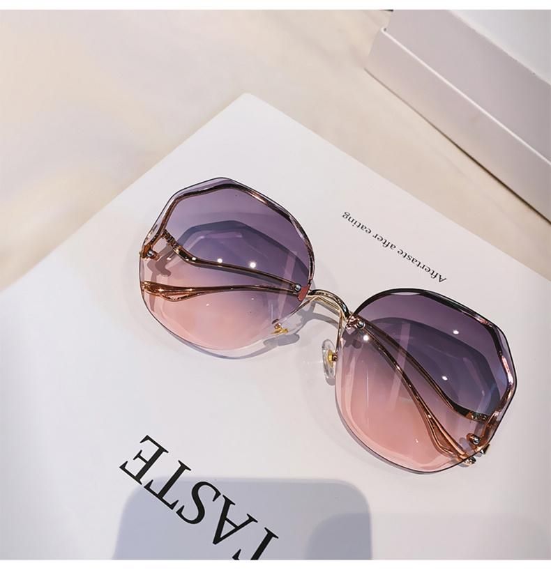 Retro Glasses Polygon Sunglasses Rimless Trim Sunglasses Female Personality Curve Mirror Legs Sunglasses Men Gradient Color Cross-Border Glasses