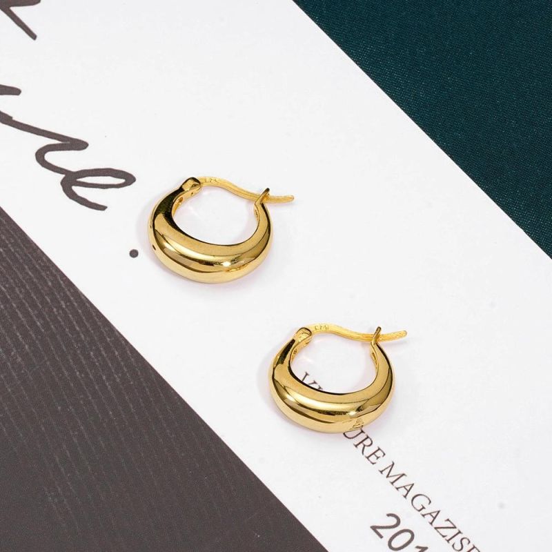 Wholesale Trendy Jewelry 925 Sterling Silver Gold Plated Custom Cc Channel Drop Dangle Huggies Pearl Hoop Earrings for Women
