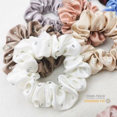 Silk Scrunchies with High Quality Luxury Crystal Hot Drills for Girls