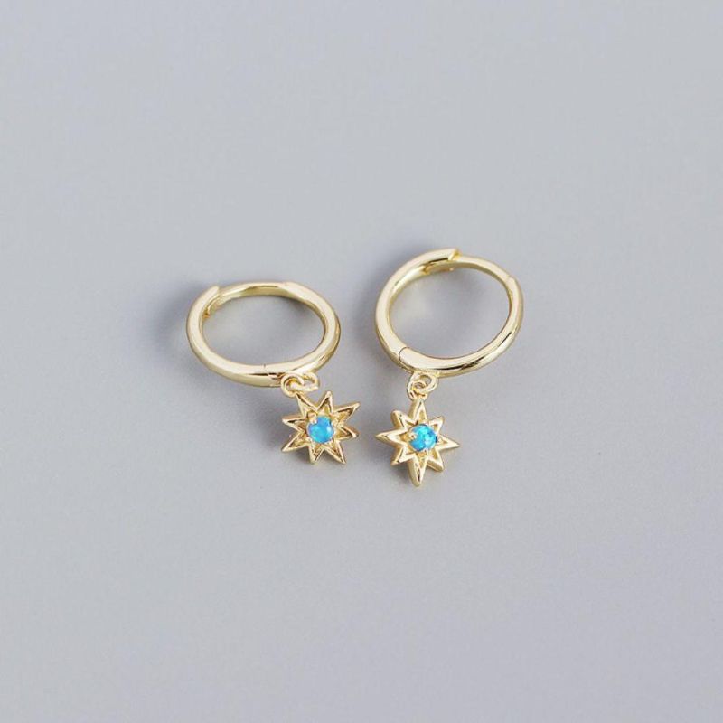 Wholesale Luxury Jewelry 925 Sterling Silver Daily Created Opal Star Anise Sun Hoop Earrings for Girls
