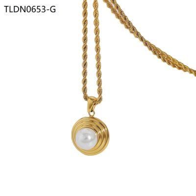 Manufacturer Custom High Quality Jewelry Stainless Steel Necklace for Women, Pearl Pendant Twist Chain Necklace