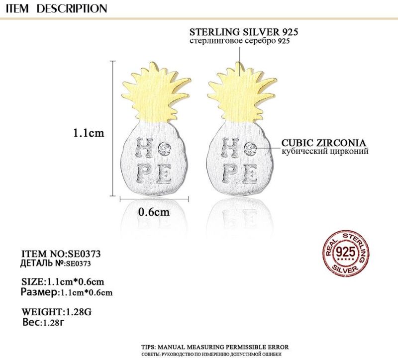 Fashion Jewelry Earrings Silver Pineapple Piercing Accessories Ear Studs