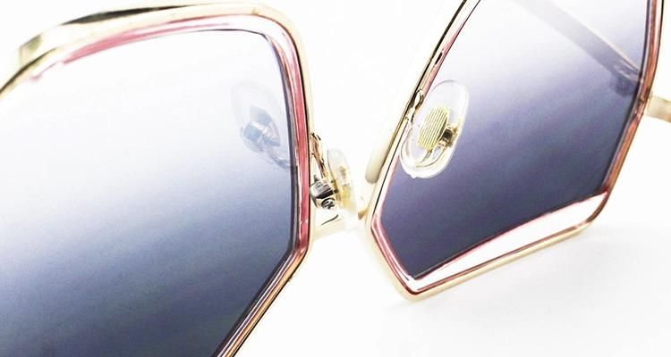New Custom Logo Hexagon Stock Metal Frame Women Sunglasses