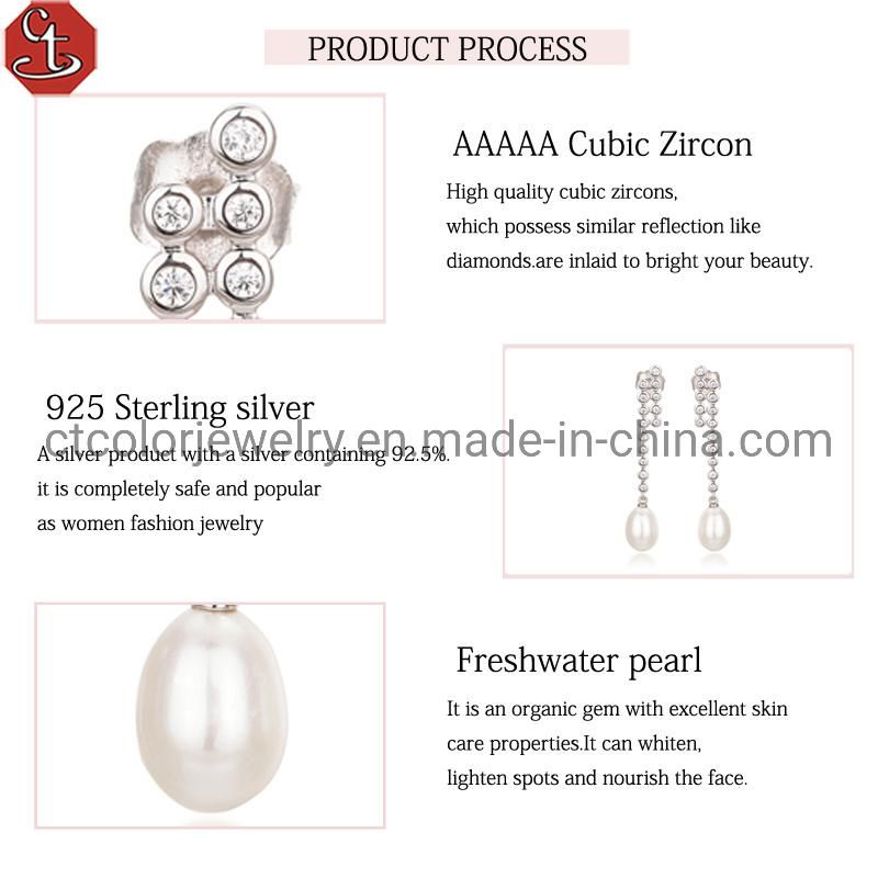 Trending earrings 2021 long drop pearl elegant zircon silver Earrings
