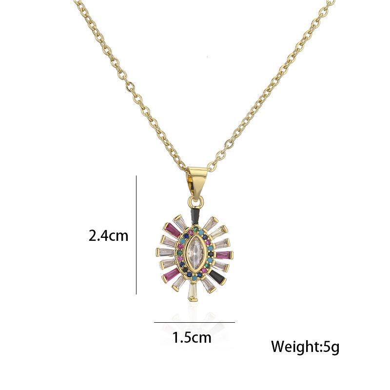 Vintage Copper Microset Copper Plated 18K Gold Zirconium Eye Pendant Necklace