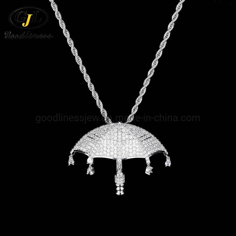 Custom Dainty Gold Umbrella Zircon Pendant Necklace for Women Design