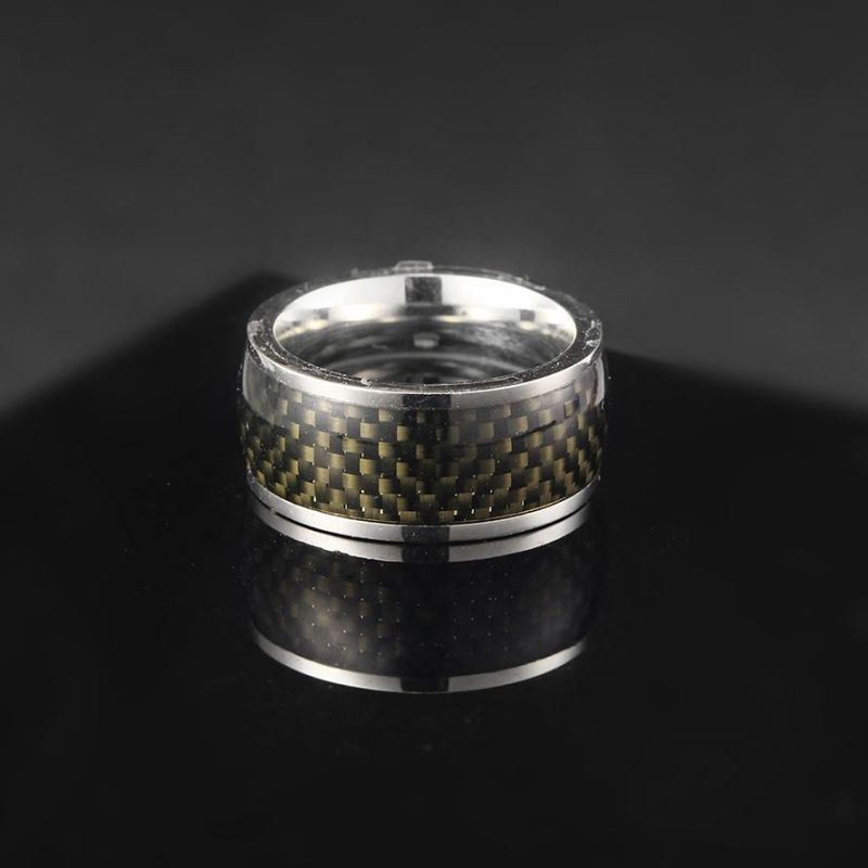 8mm Flat Ceramic Ring Jewelry Black Carbon Fiber Inlay Ceramic Ring