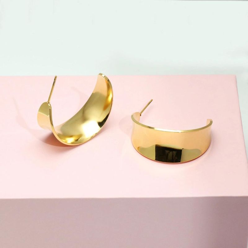 Wholesale Customised Popular Jewelry OEM ODM 18K Gold PVD Stainless Steel Half Circle Hoop Studs Earrings for Women