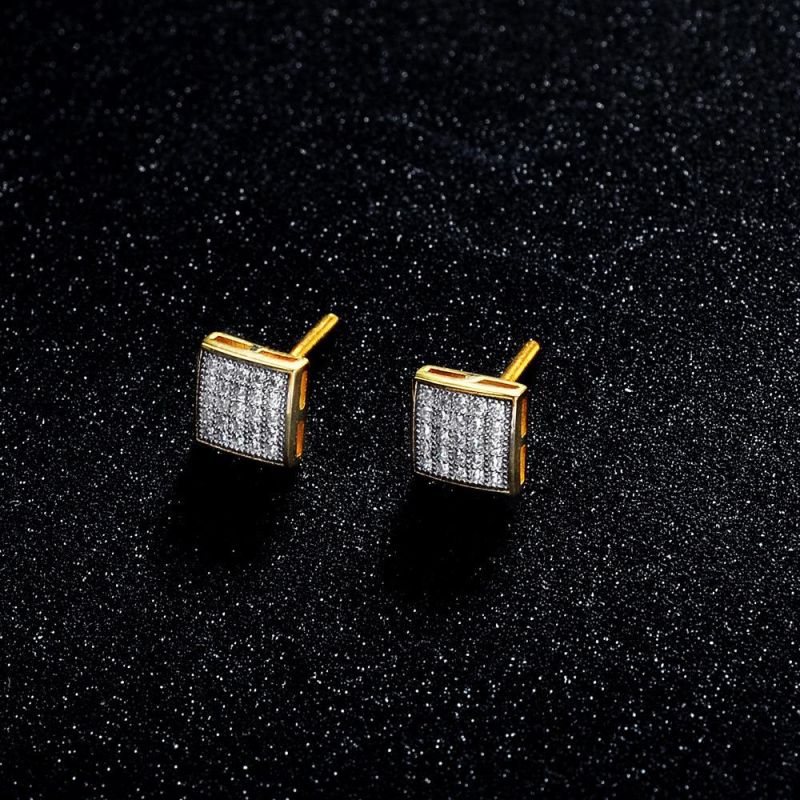 Brass Iced out Crystal Rhinestone Square Stud Earrings