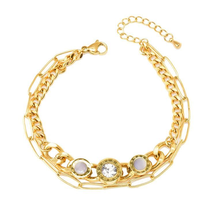 Factory Wholesale Fashion Jewelry Ins New Fashion Versatile European and American Stainless Steel Gold-Plated Double-Layer Bracelet