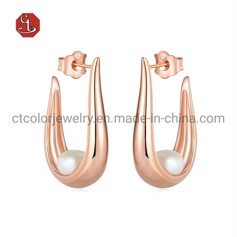 Fashion Pearl Earring for Jewelry Design  Rose Plated 925 Silver Female Jewelry Earring