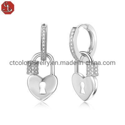 Heart key 925 Sterling Silver Earrings CZ Earrings Fashion Jewelry for Women