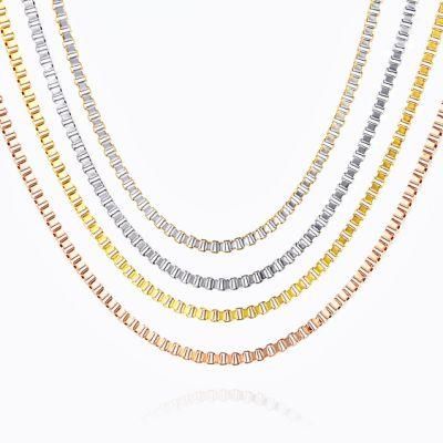 Wholesale Gold Plated Gold Silver White Rose Gold Box Link Chain Necklace Cut Meters for Men Women