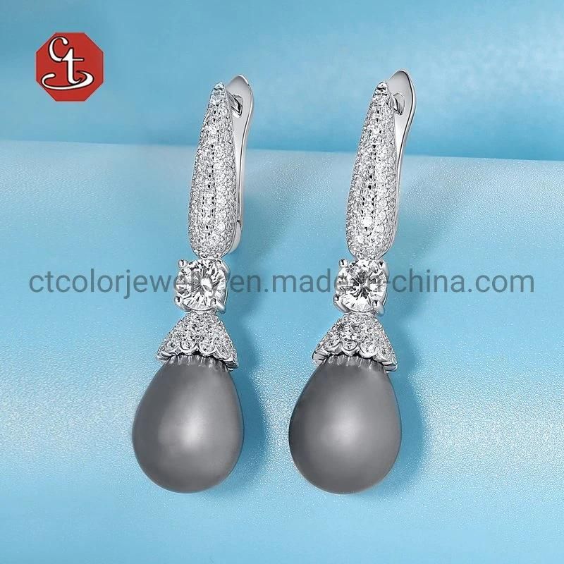 Women Fashion Silver Jewelry  14K 18K Gold Plated CZ Pearl  Hoop Huggie Earring