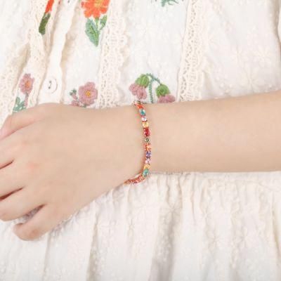 Hot Selling 925 Silver Multi Color CZ Zircon Diamond Tennis Bracelet Rainbow