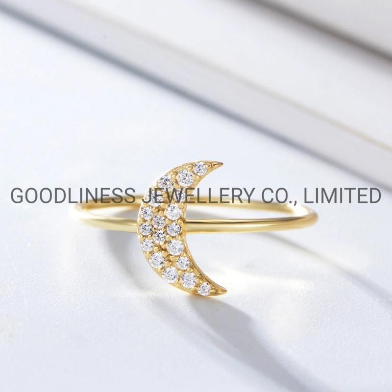 925 Sterling Silver Jewelry Micro Pave CZ Women Moon Rings