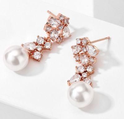 Wedding Elegant CZ Earring Necklace Jewelry, Bridal Pearl CZ Earring Jewelry, Bridesmaid Earring