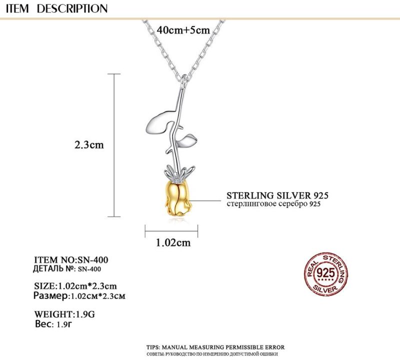 Female Necklace Silver Jewelry in Upside Down Rose
