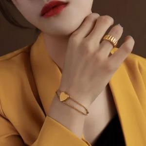 Women Jewelry Stainless Steel Double Chainheart Charm Bracelet