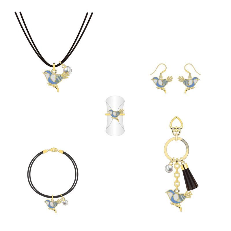 China Factory Produce Classic Gold Pearl Blue Bird Jewelry Set