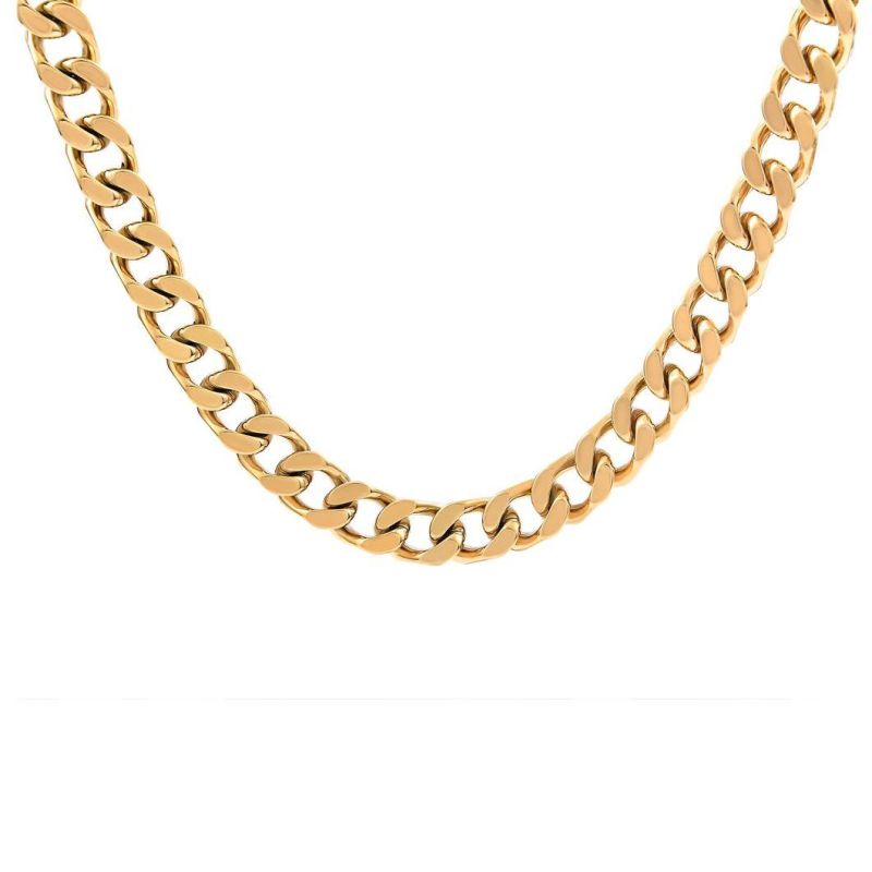 Street-Wear 18K Gold Miami Chunky Cuban Link Chain Box Clasp Stainless Steel Hip Hop Necklace for Men