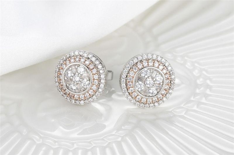 925 Silver Jewelry/Fashion Accessories/CZ Stud Earrings/Two Tone Plating/Rose Gold Plating