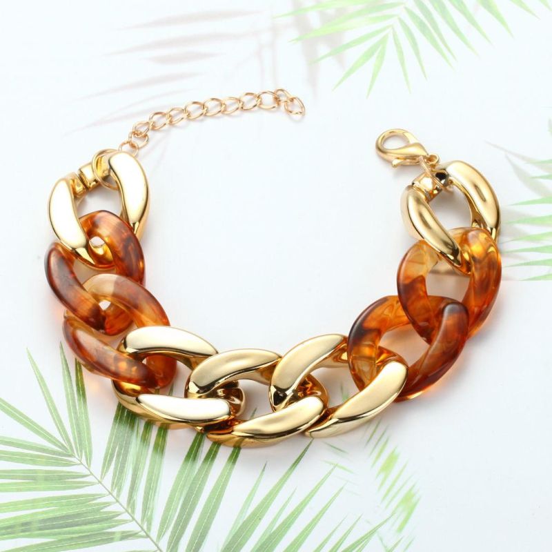 2022 New Fashion Candy Color Resin Bohemian Colorful Acrylic Handmade Thick Chain Men Charm Bracelet Wristband Jewelry for Women