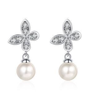 925 Silver Jewelry Earrings Butterfly Mossonite Earrings Freshwater Pearl Earrings for Women