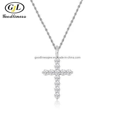 925 Silver Sterling Cubic Zirconia Cross Pendant Diamond Crystal Necklace