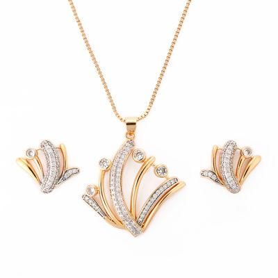 Fashion Accessories Alloy Silver 18K Gold Plated Women Jewelry Chain Sets Pendant Necklace with CZ Crystal
