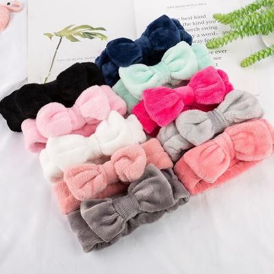Coral Velvet Korean Style Ladies Sport Face Wash Bow Plush Cute Solid Color Hair Accessories Headbands
