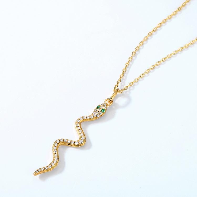 Gold plated snake animal charm pendants 925 silver pave cz snake necklace pendant
