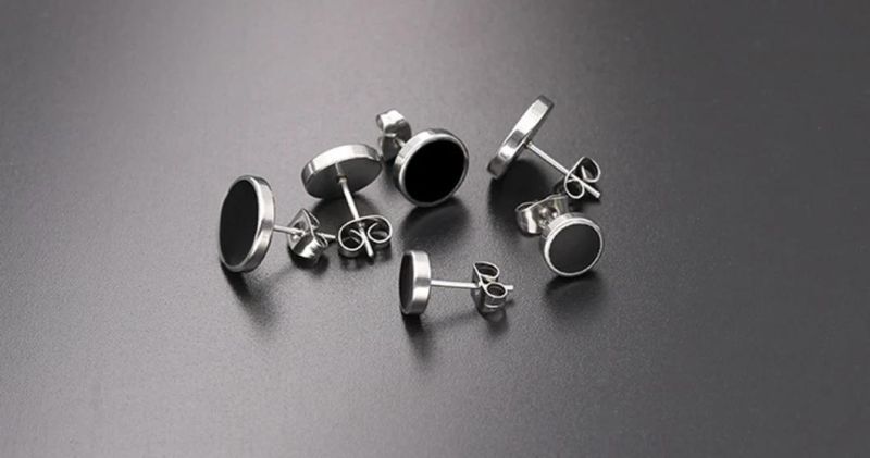 European and American Fashion Titanium Steel Earrings Stainless Steel Round Cake Dumbbell Dripping Oil Barbell Earrings Female Hypoallergenic Ear Jewelry Er0113