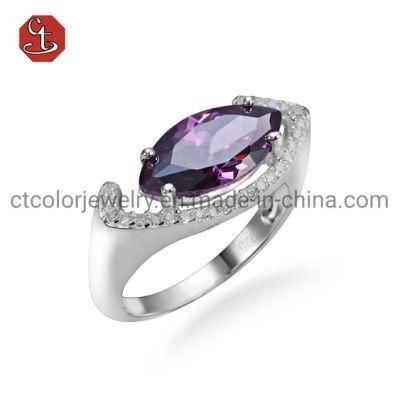 Marquise Stone 925 Sterling Silver Ring Amethyst/Pink Created Gemstone Ring