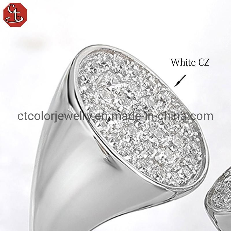 Luxury women′s fashion jewelry 925 sterling silver white cubic zircon Open electric white ring