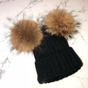 Fluffy Fur Raccoon Fur Balls Detachable Children Hats Beanies