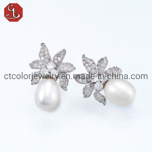 Fashion Jewelry 925 Sterling Silver Jewelry Eardrop Zircon Imitation Freshwater Pearl Earrings for Women