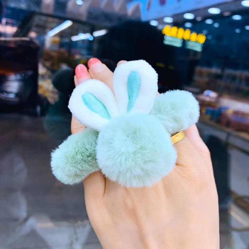 Macaron Plush Rabbit Scrunchies for Hair, Cute Bunny Scrunchies Fur Hair Scrunchies