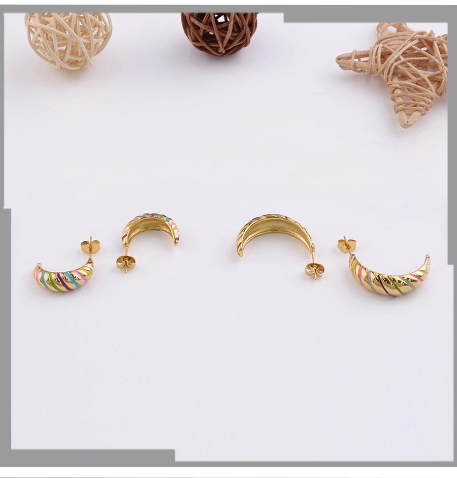 Curved Stitching Casual Geometric Spiral Pattern Women′ S Color Enamel Earrings