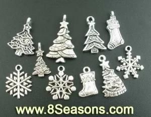 Mixed Antique Silver Christmas-Themed Charms Pendants Findings, About 40PCS Per Package (B02718)