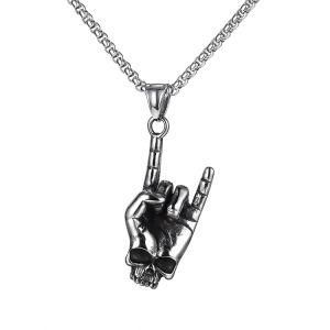 Gold-Plated Stainless Steel Skull Head Rock Gesture Pendant Necklace