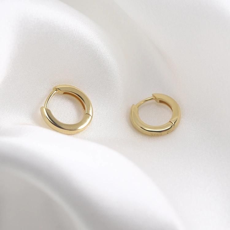 Custom Fashion Jewellery Plain Minimalist 18K Gold Plated Mini Tiny Simple Rectangle Small Huggie Hoop 925 Sterling Silver Women Earrings Jewelry