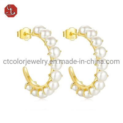 Fashion Customized Imitation 925 Sterling Silver 18K Gold Plated Fresh Water Pearl Earrings